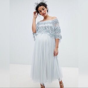 NWT ASOS Maya Maternity Embellished Bardot Cape Midi Dress